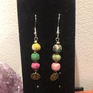 Handmade Dangly Earrings w Recycled Kantha Beads
